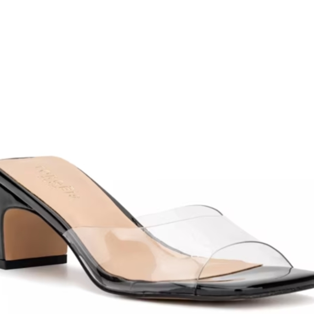 Women's Black Clear Heeled Mules
